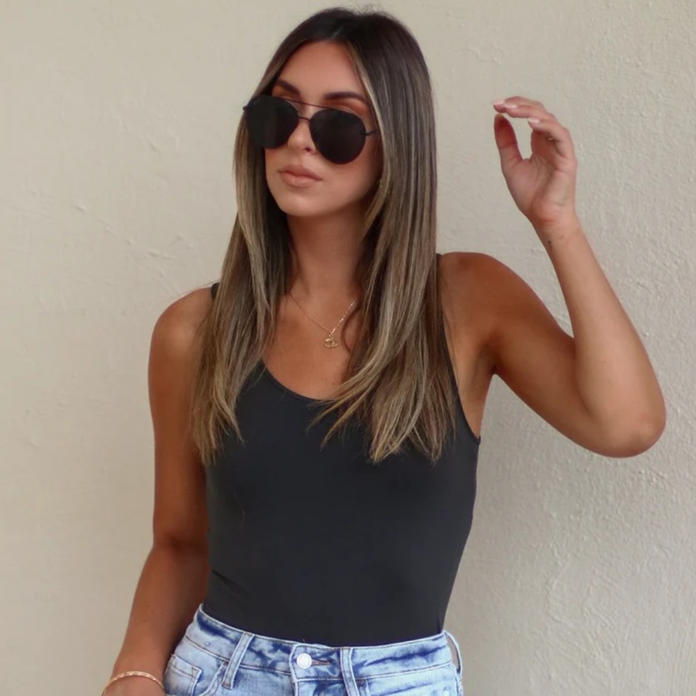 Vici Collection Kip Seamless Scoop Tank in Charcoal OS
